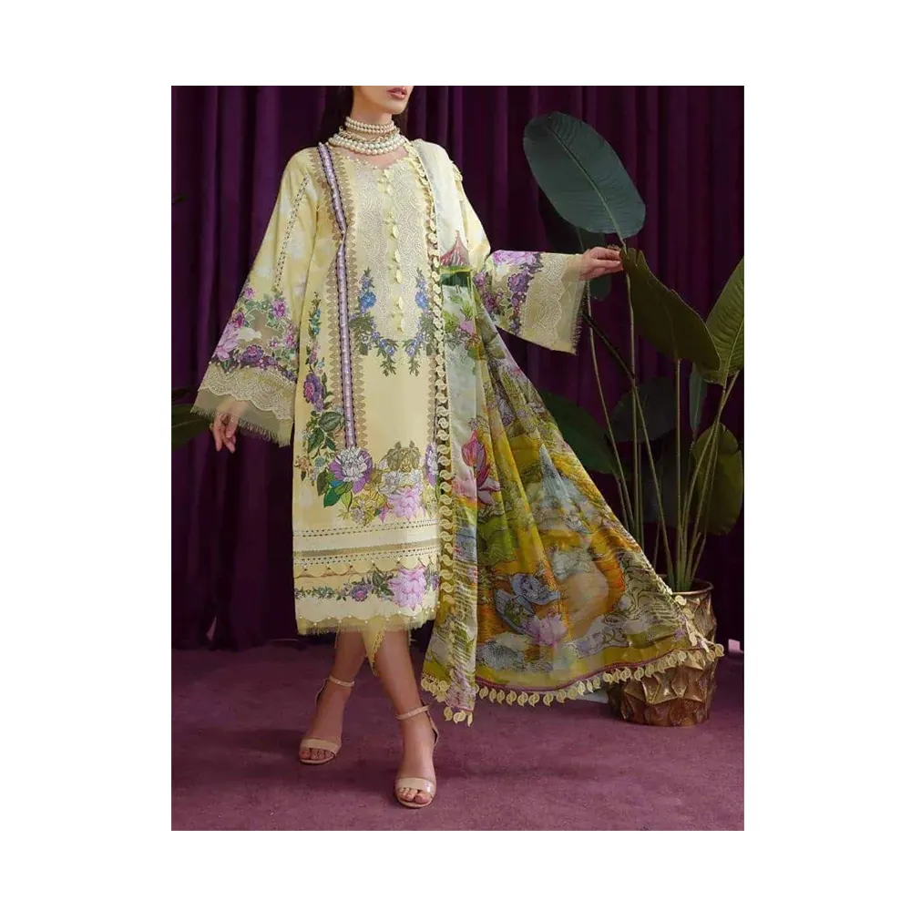 Kualitas Premium 2022 Gaun Linen Musim Dingin Wanita Grosir Setelan Linen Pakaian Kasual 3 Potong Wanita Pakistan
