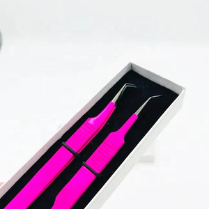 Alta calidad Color Rosa recubierto sólido personalizado impresión Logo Acero inoxidable 90 45 grados ángulo cómodo mango pinzas para pestañas - Product Image 2