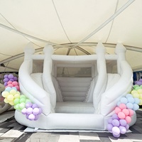 Château gonflable commercial en PVC, grand, blanc, avec toboggan et piscine à balles, pour enfants et adultes, pour fêtes, 5,7x4,5x4,3m