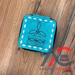 ขายร้อนบูทหนังนิ่มสีเทอร์ควอยส์กล่องเครื่องประดับหนังวัวทรงสี่เหลี่ยมที่ใส่กระเป๋าถือมีซิปกล่องเก็บเครื่องประดับแบบพกพา - Product Image 1