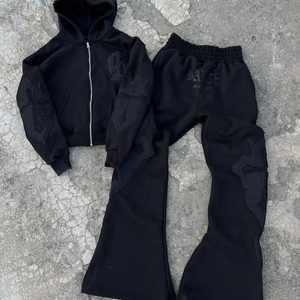 Alta calidad 100% algodón lavado ácido Mans traje personalizado Streetwear bordado desgastado hombres pulóver Sudadera con capucha y pantalones de chándal conjunto - Product Image 3