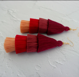 Premium Quality Four Layered <b>Earrings</b>, Tiered Tassel <b>Earrings</b> Fringe Tassel <b>Earrings</b> - Gold - Long - Product Image 2