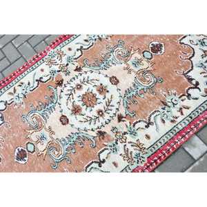 Turkish Vintage Rug, 3.7x6.6 ft Area Rug, <b>Brown</b> Bordered Rug - Product Image 5