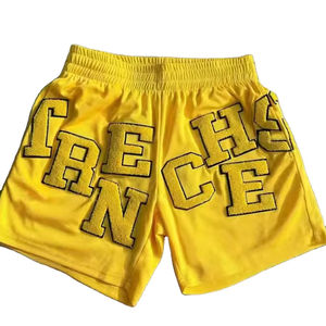 Top Quality <b>Black</b> Line Loose 100%Cotton Chenille Embroidered <b>Shorts</b> <b>Men's</b> Street Casual Fitness Sweat <b>shorts</b> for <b>Men</b> - Product Image 4