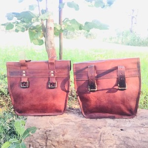 Ensemble de selle de moto en cuir véritable marron rouille vintage grands sacoches en cuir naturel avec 2 sacs de sport latéraux pour le voyage - Product Image 2