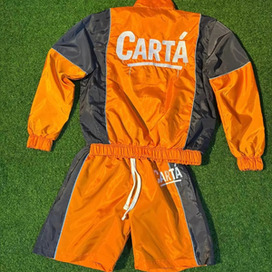 Conjunto de pantalones cortos y sudadera con capucha y cremallera cortavientos de nailon personalizado, conjunto de pantalones cortos cortavientos lisos, conjunto de cortavientos para hombre - Product Image 1