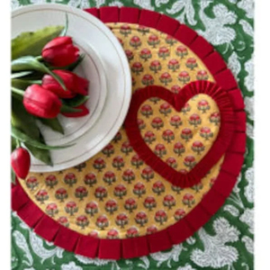 Valentine coeur forme indien main bloc Floral imprimé coton napperons mariage décor à la maison ou petite amie cadeau - Product Image 1