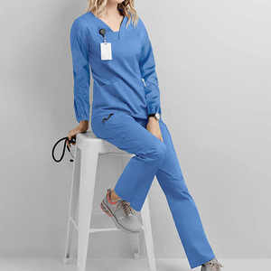 Anti-rides à manches longues haut col en v médecin soins infirmiers Scrubs survêtement ensembles gommage médical costumes uniformes d'hôpital unisexe Spandex - Product Image 2