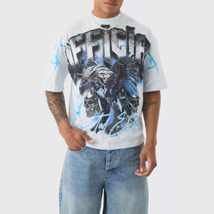 T-shirt en jersey imprimé pour homme, décontracté, lourd, épaules tombantes, personnalisé, 100% coton, ample, respirant, 180g, design graphique - Product Image 2