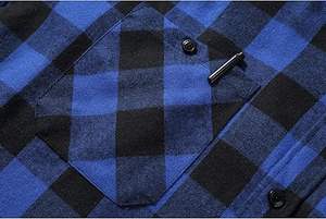 Direct Factory OEM 100% Cotton Fabric Black and Blue Plaid <b>Men</b> High Quality Long Sleeve Classic Flannel Hoodie <b>Men's</b> <b>Shirt</b> - Product Image 2