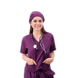 Traje médico de 2 piezas de color púrpura cómodo y elegante para mujer con colores y tamaños personalizados - Product Image 2