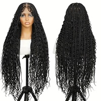 Prix de Gros Perruques en Dentelle HD Complète sans Colle Perruques Synthétiques à Base Carrée avec Baby Hair Ondulation d'Eau Tresses Box Braids pour Femmes