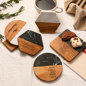 ชุดถาดรองแก้วทำจากไม้และหินพร้อมโลโก้ตามสั่งเหมาะสำหรับเป็นของขวัญของที่ระลึกงานแต่งงานหรือการสร้างแบรนด์ - Product Image 2