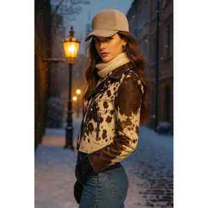 Veste en cuir de vachette légère pour femme, veste bomber en satin surdimensionnée, matelassée, avec patchwork personnalisé, tendance et audacieuse pour l'automne - Product Image 3