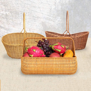Outdoor Rattan Picnic <b>Baskets</b> Hamper Garden Flower Vegetable <b>Baskets</b> Camping <b>Shopping</b> Storage Gift <b>Baskets</b> Picnic - Product Image 4