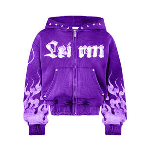 <b>Drop</b>-shoulder Hoodies for women <b>Acid</b> Wash Vintage Look Crop Hoodie Custom Screen Printing Unisex Zipper Wash Hoodie - Product Image 2
