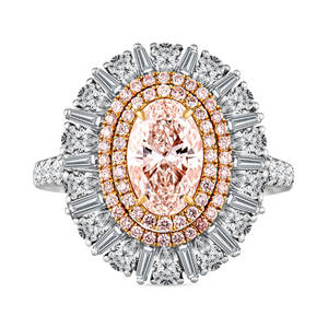 Sang Trọng Hình Bầu Dục Cắt Ưa Thích Màu Hồng Kim Cương Đôi Halo Engagement <span class=keywords><strong>Ring</strong></span> Set 6ct Moissanite <span class=keywords><strong>14K</strong></span> Vàng Trang Sức Cưới Nhà Máy - Product Image 4