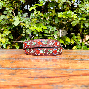 Ceinture en cuir véritable fabriquée à la main unisexe de qualité supérieure conception de broderie occidentale longueur personnalisée en laiton pour boucle fleur du désert décontractée - Product Image 2