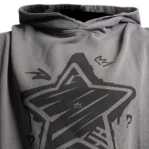 Sweat à capuche gris à imprimé graphique pour homme, en molleton de coton lourd, avec poche kangourou, sweat à capuche décontracté, streetwear - Product Image 3