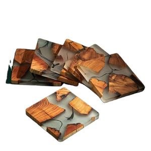 Drink & Barware Handmade Coasters Custom High Quality Acacia Wood and Epoxy Resin Coaster Set Drink Tea Coffee Coasters - Product Image 1
