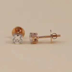 Pendientes de Diamantes Cultivados en Laboratorio con Corte Redondo y Baño de Oro de 18K, Diseño de Aro, Opciones en Oro Blanco, Rosa y Amarillo para Compromiso, 0.80 TCW VS1 - Product Image 6