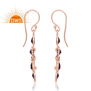 Boucles d'oreilles pendantes en argent sterling 925 plaqué or rose 18 carats avec améthyste naturelle, bijoux demi-fins pour femmes, personnalisés en Inde - Product Image 4