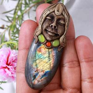 Collier pendentif classique en argile polymère naturelle Labradorite Multi Fire, 40-45mm, bijoux unisexes - Product Image 4