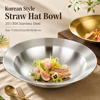 Assiette Ronde en Acier Inoxydable Style Coréen et Japonais, Bol Ramen Épais et Profond, Plateau de Service pour BBQ et Steak