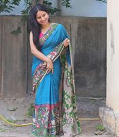 Sari Katun Sutra Desainer India untuk Wanita, Bebas Kerut, Motif Modern untuk Pesta Pernikahan Semua Musim, India Pakistan