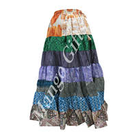 Jupe longue en mousseline de soie vintage indienne pour femme, confortable, élastique, à volants, style bohème, plage, gypsy, hippie