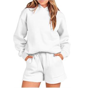 Wholesale Printed Cropped Short Sleeve Hoodie and Drawstring Shorts <b>Lounge</b> Set <b>Womens</b> 2 Piece Sets Customized Logo Casual Winter - Product Image 6