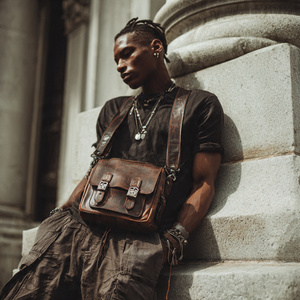 Sacs à bandoulière classiques de couleur marron décontractés Sacs à bandoulière Messenger Sacs à bandoulière en cuir véritable - Product Image 3