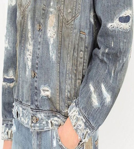 Veste d'extérieur en denim avec broderie abîmée pour hommes de grande taille Vestes boutonnées coupe ample et à la mode pour hommes - Product Image 4