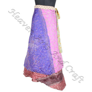 กระโปรงยาวแบบไม่สมมาตรสำหรับผู้ใหญ่ผ้าส่าหรีผ้าไหมวิเศษ2ชั้นใส่กลับด้านได้ผ้าโสร่งเซ็กซี่ขนาดใหญ่พิเศษสำหรับเด็กผู้หญิงผ้าไหมรีไซเคิล - Product Image 3