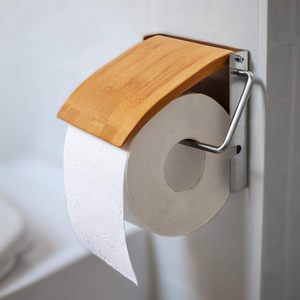 Rouleau monté en bambou et acier inoxydable Porte papier toilette mural pour salle de bain Marron naturel 2.5x14.5x13.5 cm - Product Image 2