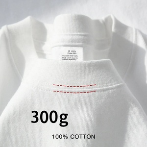 Beige 300g Camiseta de manga corta de algodón pesado Verano Cuello redondo Camisa suelta y base para hombres Mujeres Camiseta básica ajustada - Product Image 2