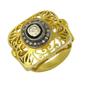 Anillo Geométrico de Diamantes para Mujer, Chapado en Platino y Rodio, Engaste de Oro Blanco - Product Image 3