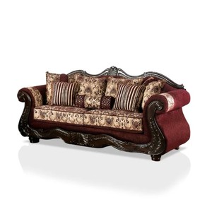 Sofá de lujo clásico de 2 plazas tapizado rojo Marrón oscuro madera de caoba maciza-muebles de madera antiguos Fabricación hecha a mano - Product Image 2
