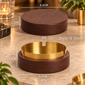 Cendrier rond en bois avec couvercle et insert en acier inoxydable, pour bureau, maison, bar - Product Image 1