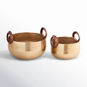 Bols décoratifs en métal de luxe avec poignées Lot de 2 bols japonais de table Bol de service décoratif en métal de haute qualité Inde - Product Image 4