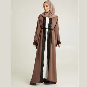 热卖新款穆斯林女性时尚Abayas Kaftan伊斯兰马克西连衣裙长袖阿拉伯女性Abaya