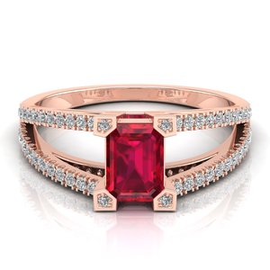 Bague solitaire en argent sterling 925 certifié GRA avec moissanite et rubis taille émeraude, bijoux fins certifiés GRA REYES - Product Image 5