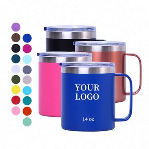 แก้วกาแฟแบบมีหูจับและฝาปิด ขนาด 14 ออนซ์ ผลิตจากสแตนเลสเคลือบสีฝุ่น พิมพ์ลายโลโก้ได้ตามต้องการ เก็บอุณหภูมิได้ดี เหมาะสำหรับการเดินทาง - Product Image 1