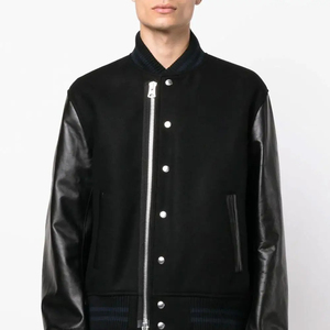 Blouson universitaire personnalisé pour homme, style automne, avec patchs chenille vintage, logo brodé, en toile enduite et col montant - Product Image 3