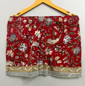 ชุดเสื้อผ้าใส่อยู่บ้านสำหรับผู้หญิงใส่ในฤดูร้อนกางเกงขาสั้นพิมพ์ลายบล็อกผ้าฝ้ายพร้อมคอตักเสื้อตัวบนชุดคลุมชายหาดคอลเลกชันสไตล์ตุ๊กตาเด็กทารก - Product Image 1