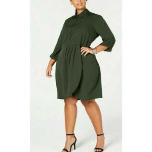 Abito chemisier da donna Love Squared alla moda, taglie forti XX-Large, con drappeggio a cascata, in tessuto crêpe verde, vita impero, con perline, 4XL 5XL 2XL - Product Image 1
