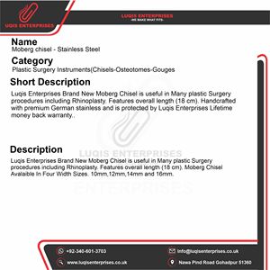 Ciseau Moberg, instrument chirurgical ORL, acier inoxydable de qualité médicale, outil de précision pour la coupe des os - Product Image 5