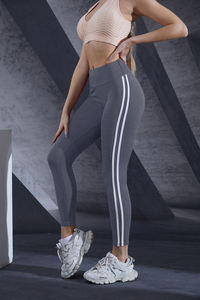 Wholesale Women Pants Stripy Custom Logo Breathable Tummy Control High Waisted Elastic Leggings <b>for</b> <b>Ladies</b> Colorful <b>Tights</b> - Product Image 6