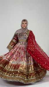 Afghani Womens Linen Satin Vintage Handmade Sequined Beading Ruffles Casual Dress <b>Animal</b> <b>Pattern</b> Embroidery Button Detail - Product Image 4