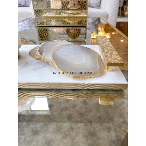 Bright Gold Color Edges Round Shape <b>White</b> Marble Made <b>Coasters</b> For Drinks Home Hotel And Restaurant Table Decoration Supplies - Product Image 5